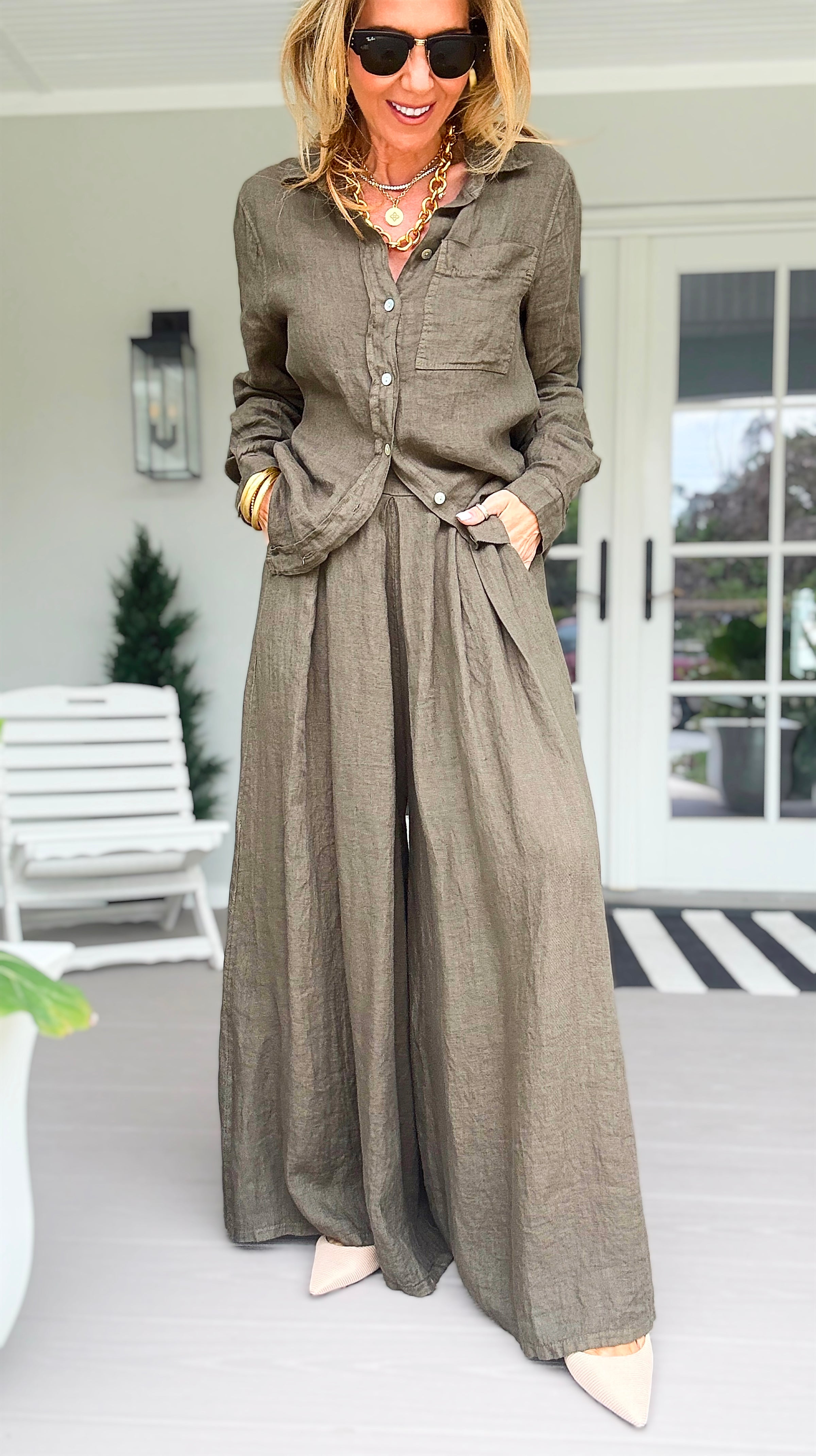 The Finley Linen Italian Pant- Army Green