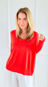 Elegant V-Neck Italian Pullover- Orange-110 Long Sleeve Tops-PROFITER-Coastal Bloom Boutique, find the trendiest versions of the popular styles and looks Located in Indialantic, FL