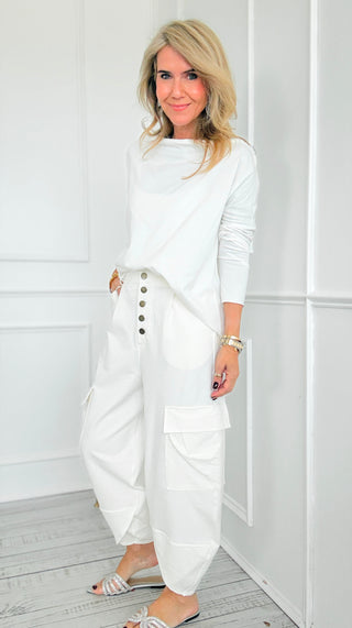 Cargo Crush Italian Barrel Pant- Off White