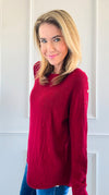 Luxe Shoulder Italian Knit Sweater- Burgundy-140 Sweaters-Italianissimo-Coastal Bloom Boutique, find the trendiest versions of the popular styles and looks Located in Indialantic, FL