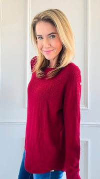 Luxe Shoulder Italian Knit Sweater- Burgundy-140 Sweaters-Italianissimo-Coastal Bloom Boutique, find the trendiest versions of the popular styles and looks Located in Indialantic, FL