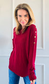 Luxe Shoulder Italian Knit Sweater- Burgundy-140 Sweaters-Italianissimo-Coastal Bloom Boutique, find the trendiest versions of the popular styles and looks Located in Indialantic, FL