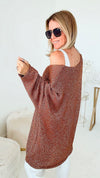 Italian C'est La Vie Knit Pullover - Rust/Gold-140 Sweaters-Germany-Coastal Bloom Boutique, find the trendiest versions of the popular styles and looks Located in Indialantic, FL