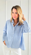 Breezy Mornings Button-Down Top - Light Blue-130 Long Sleeve Tops-Jodifl-Coastal Bloom Boutique, find the trendiest versions of the popular styles and looks Located in Indialantic, FL