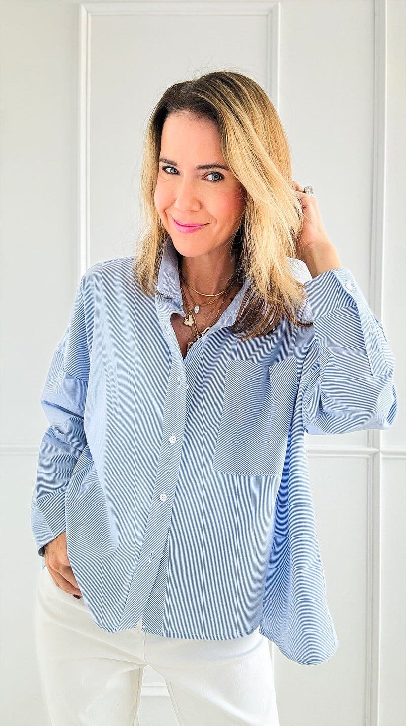 Breezy Mornings Button-Down Top - Light Blue-130 Long Sleeve Tops-Jodifl-Coastal Bloom Boutique, find the trendiest versions of the popular styles and looks Located in Indialantic, FL