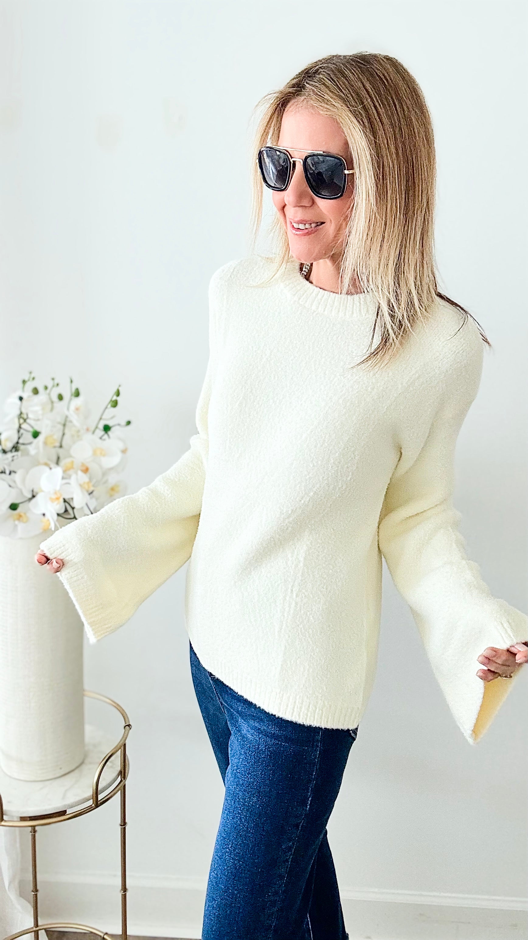 Soft Angora Bell Sleeve Sweater - Cream-140 Sweaters-GIGIO-Coastal Bloom Boutique, find the trendiest versions of the popular styles and looks Located in Indialantic, FL