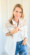 Striped Breeze Button-Up Blouse-110 Long Sleeve Tops-Rousseau-Coastal Bloom Boutique, find the trendiest versions of the popular styles and looks Located in Indialantic, FL