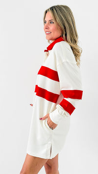 Varsity Striped Polo Dress-200 Dresses/Jumpsuits/Rompers-White Birch-Coastal Bloom Boutique, find the trendiest versions of the popular styles and looks Located in Indialantic, FL