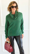 Soft Cowl Neck Italian Sweater- Hunter Green-140 Sweaters-Aute-Coastal Bloom Boutique, find the trendiest versions of the popular styles and looks Located in Indialantic, FL
