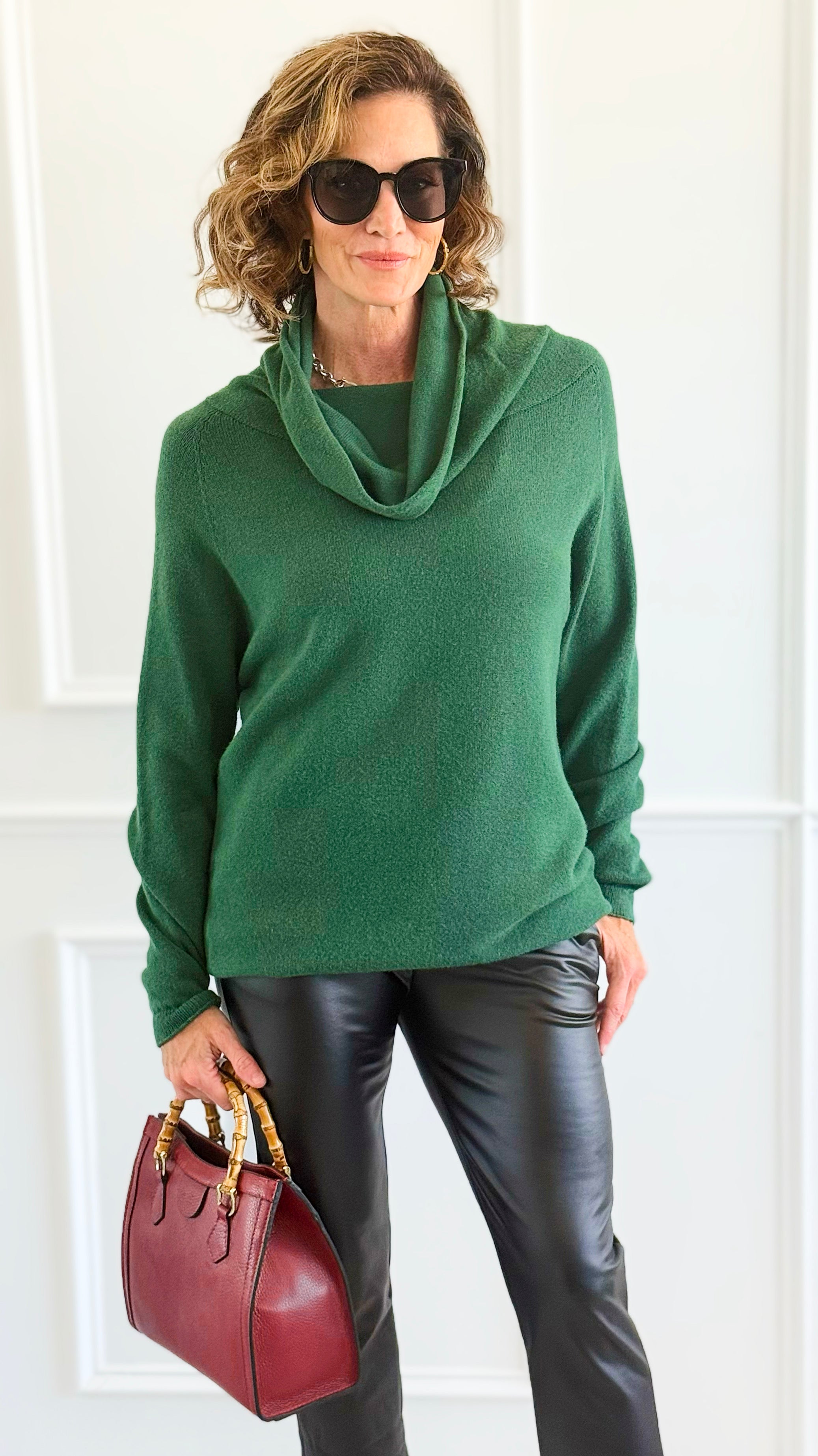 Soft Cowl Neck Italian Sweater- Hunter Green-140 Sweaters-Aute-Coastal Bloom Boutique, find the trendiest versions of the popular styles and looks Located in Indialantic, FL
