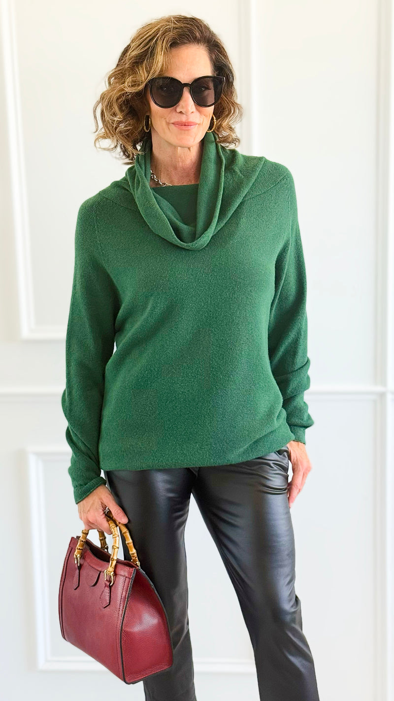 Soft Cowl Neck Italian Sweater- Hunter Green-140 Sweaters-Aute-Coastal Bloom Boutique, find the trendiest versions of the popular styles and looks Located in Indialantic, FL