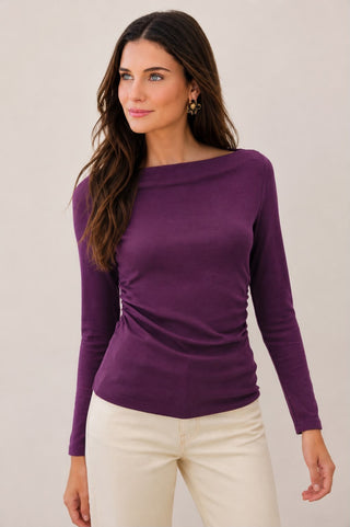 Ruched Boat Neck Top