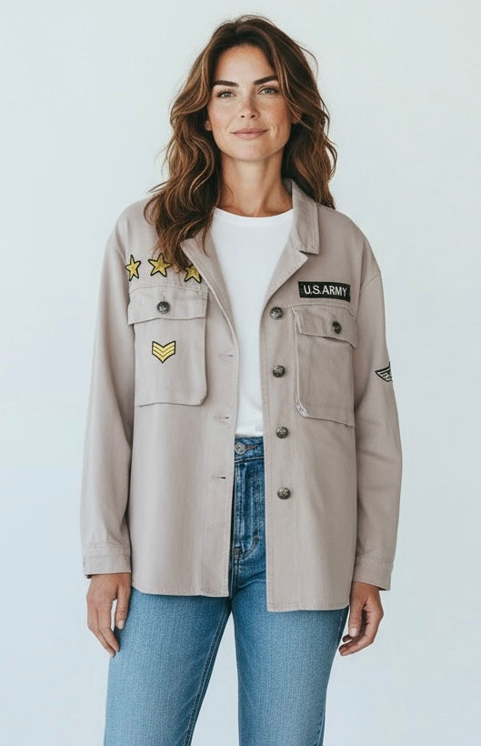 Military Inspired Twill Jacket-160 Jackets-V SKY-Coastal Bloom Boutique, find the trendiest versions of the popular styles and looks Located in Indialantic, FL