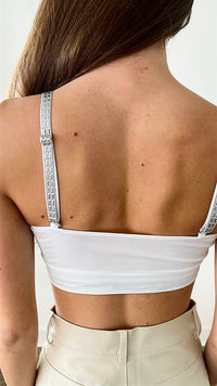 One Size Bra Plunge White w/ Silver Embellished Straps-220 Intimates-Strap-its-Coastal Bloom Boutique, find the trendiest versions of the popular styles and looks Located in Indialantic, FL
