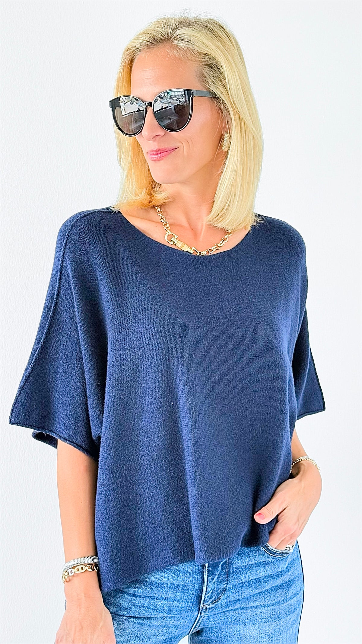 Winter in Amalfi Italian Top - Navy-140 Sweaters-Italianissimo-Coastal Bloom Boutique, find the trendiest versions of the popular styles and looks Located in Indialantic, FL