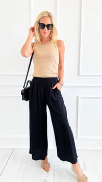 Cotton Candy Ease Wide Leg Pant - Black-170 Bottoms-Zenana-Coastal Bloom Boutique, find the trendiest versions of the popular styles and looks Located in Indialantic, FL