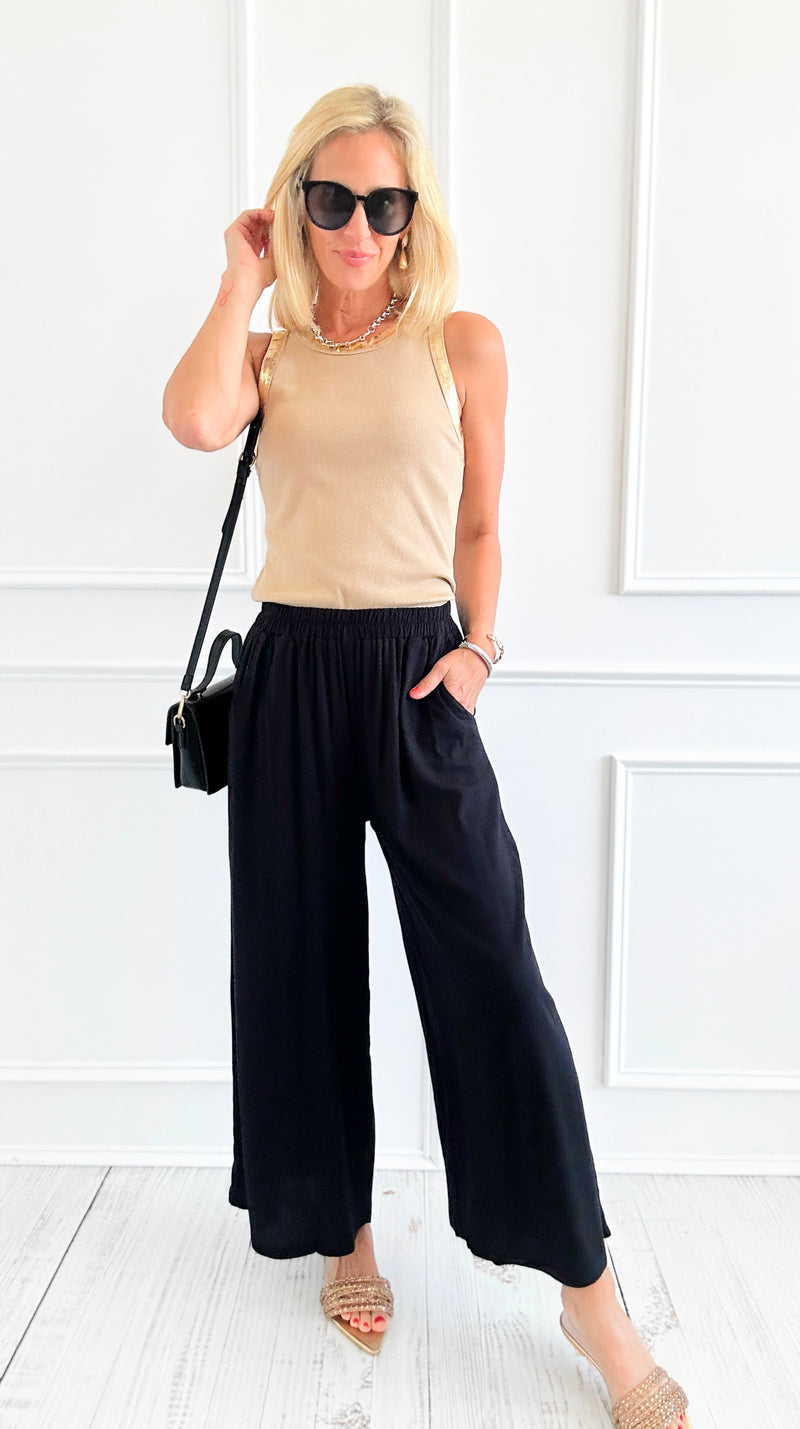 Cotton Candy Ease Wide Leg Pant - Black-170 Bottoms-Zenana-Coastal Bloom Boutique, find the trendiest versions of the popular styles and looks Located in Indialantic, FL