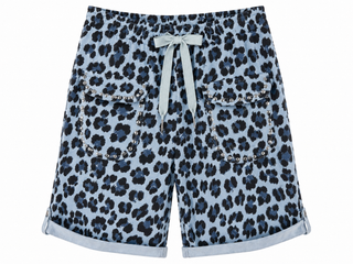 Leopard Studded Pocket Italian Jogger Shorts- Blue