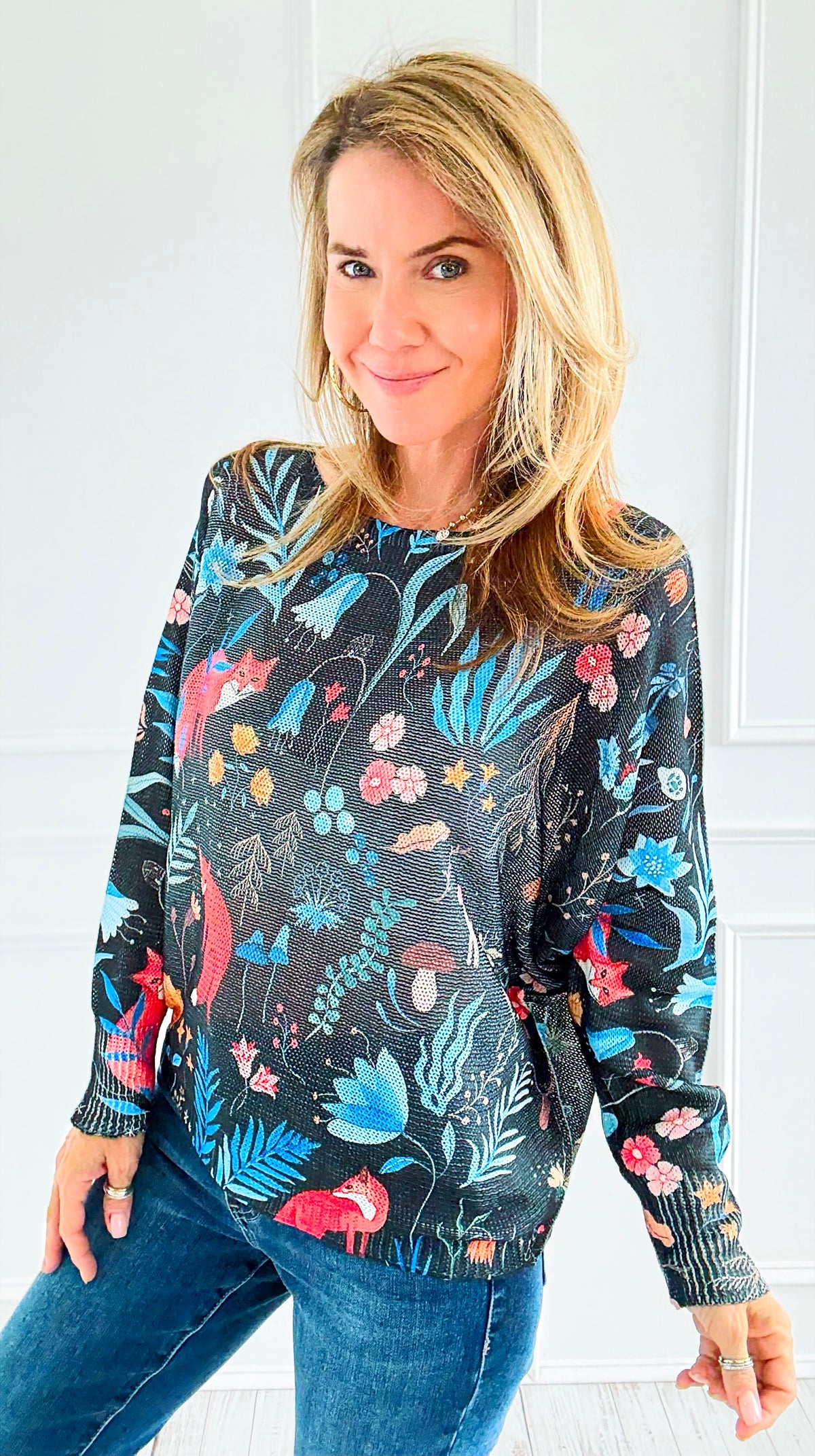 Nocturne Fox Italian St Tropez Sweater-140 Sweaters-Italianissimo-Coastal Bloom Boutique, find the trendiest versions of the popular styles and looks Located in Indialantic, FL