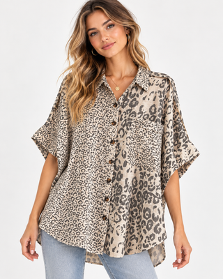 Wild Leopard Print Button Front Blouse