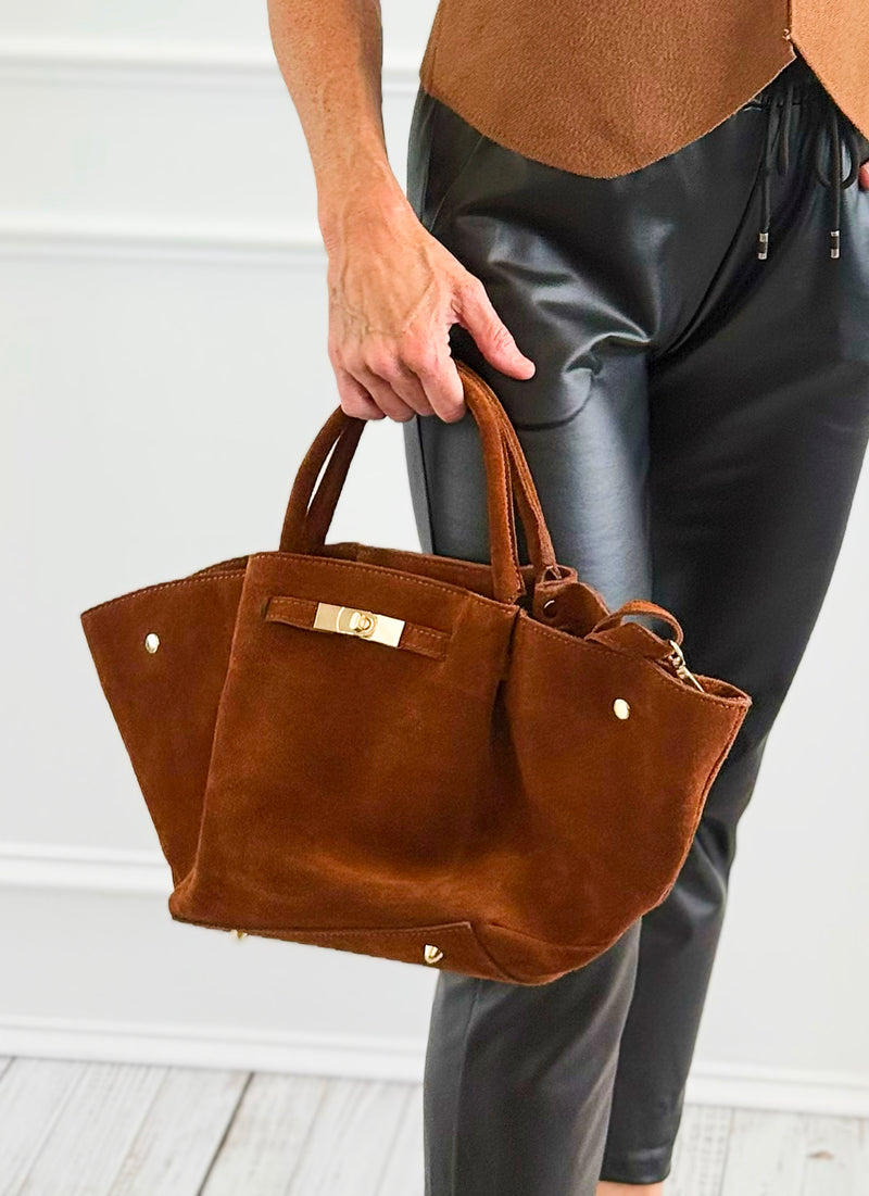 Italian Suede Crescent Tote - Brown-240 Bags-DEDA LEATHER-Coastal Bloom Boutique, find the trendiest versions of the popular styles and looks Located in Indialantic, FL