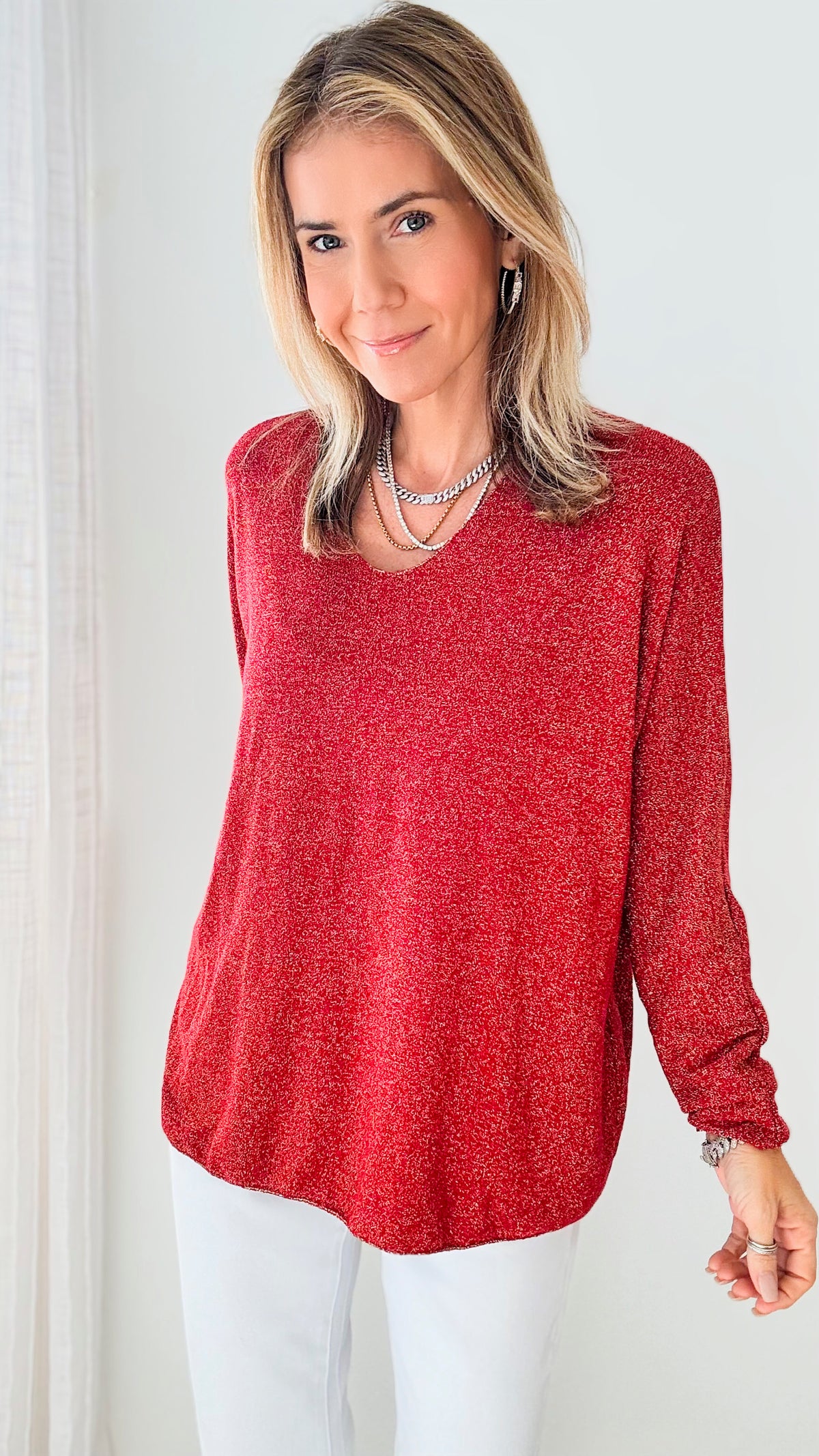 Shimmer Love Italian Pullover - Rust Red-Germany-Coastal Bloom Boutique, find the trendiest versions of the popular styles and looks Located in Indialantic, FL