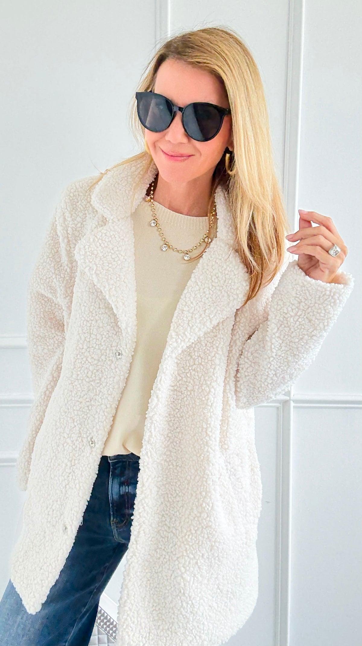 Cozy Up Sherpa Coat - Cream-160 Jackets-26 International-Coastal Bloom Boutique, find the trendiest versions of the popular styles and looks Located in Indialantic, FL