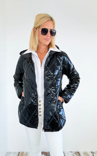 Quilted Zip-Down Hooded Jacket - Black-160 Jackets-oddi-Coastal Bloom Boutique, find the trendiest versions of the popular styles and looks Located in Indialantic, FL