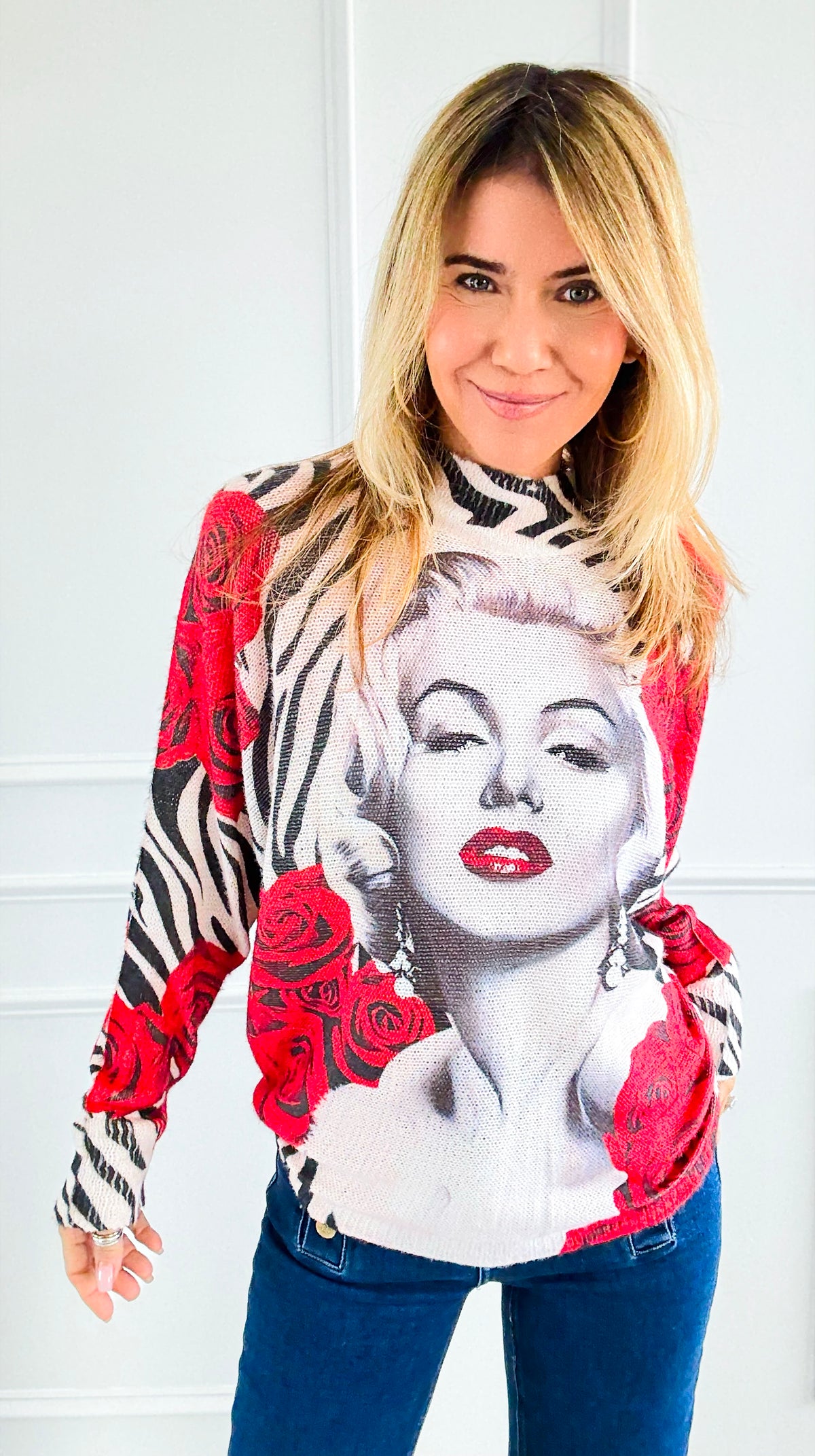 Iconic Glam Rose Turtleneck Italian Knit Sweater-140 Sweaters-SORPRESA-Coastal Bloom Boutique, find the trendiest versions of the popular styles and looks Located in Indialantic, FL