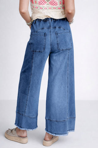 Prussian Blue Drawstring Wide Leg Jean