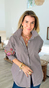 Striped & Bloom Embroidery Sleeve Italian Blouse-110 Long Sleeve Tops-TATTOO Z-Coastal Bloom Boutique, find the trendiest versions of the popular styles and looks Located in Indialantic, FL