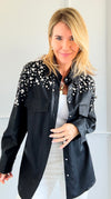 Shimmering Elegance Button-Down Jacket - Black-160 Jackets-SALT-Coastal Bloom Boutique, find the trendiest versions of the popular styles and looks Located in Indialantic, FL