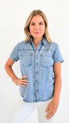 Short Sleeve Denim Pocket Top-110 Short Sleeve Tops-Blu Pepper-Coastal Bloom Boutique, find the trendiest versions of the popular styles and looks Located in Indialantic, FL