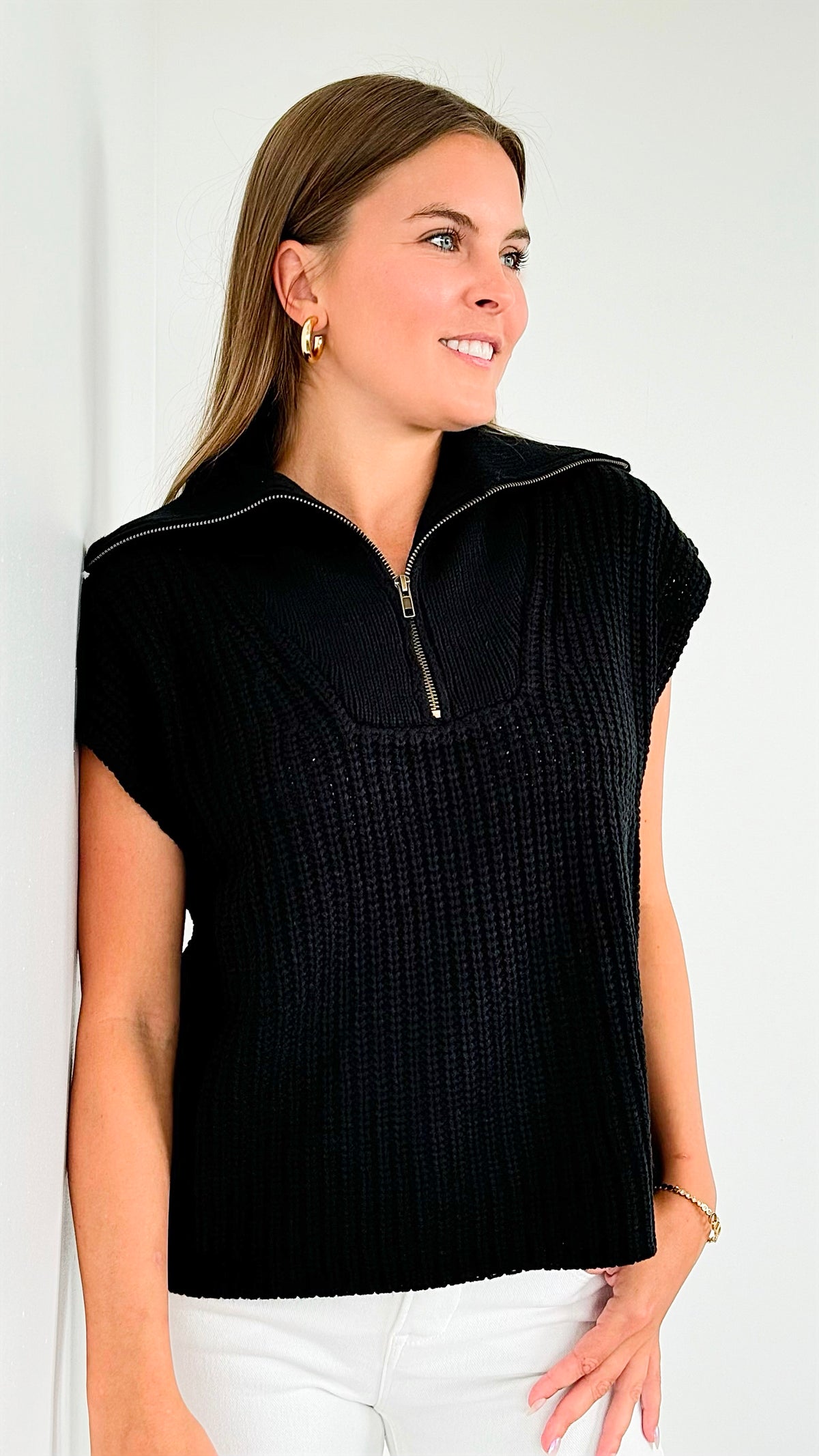 City Escape Zip Vest - Black-150 Cardigans/Layers-mystree-Coastal Bloom Boutique, find the trendiest versions of the popular styles and looks Located in Indialantic, FL