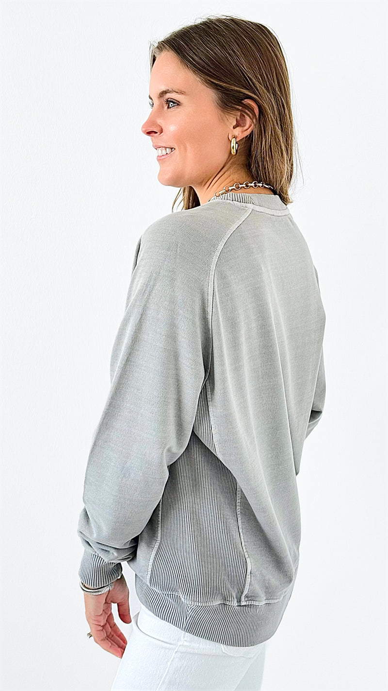 Cozy French Terry Sweatshirt - Grey-110 Long Sleeve Tops-Zenana-Coastal Bloom Boutique, find the trendiest versions of the popular styles and looks Located in Indialantic, FL