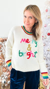 Merry & Bright Sparkle Letter Rainbow Sweater-140 Sweaters-MAIN STRIP-Coastal Bloom Boutique, find the trendiest versions of the popular styles and looks Located in Indialantic, FL