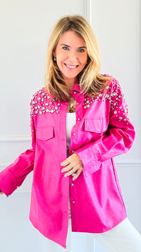 Shimmering Elegance Button-Down Jacket - Pink-160 Jackets-SALT-Coastal Bloom Boutique, find the trendiest versions of the popular styles and looks Located in Indialantic, FL