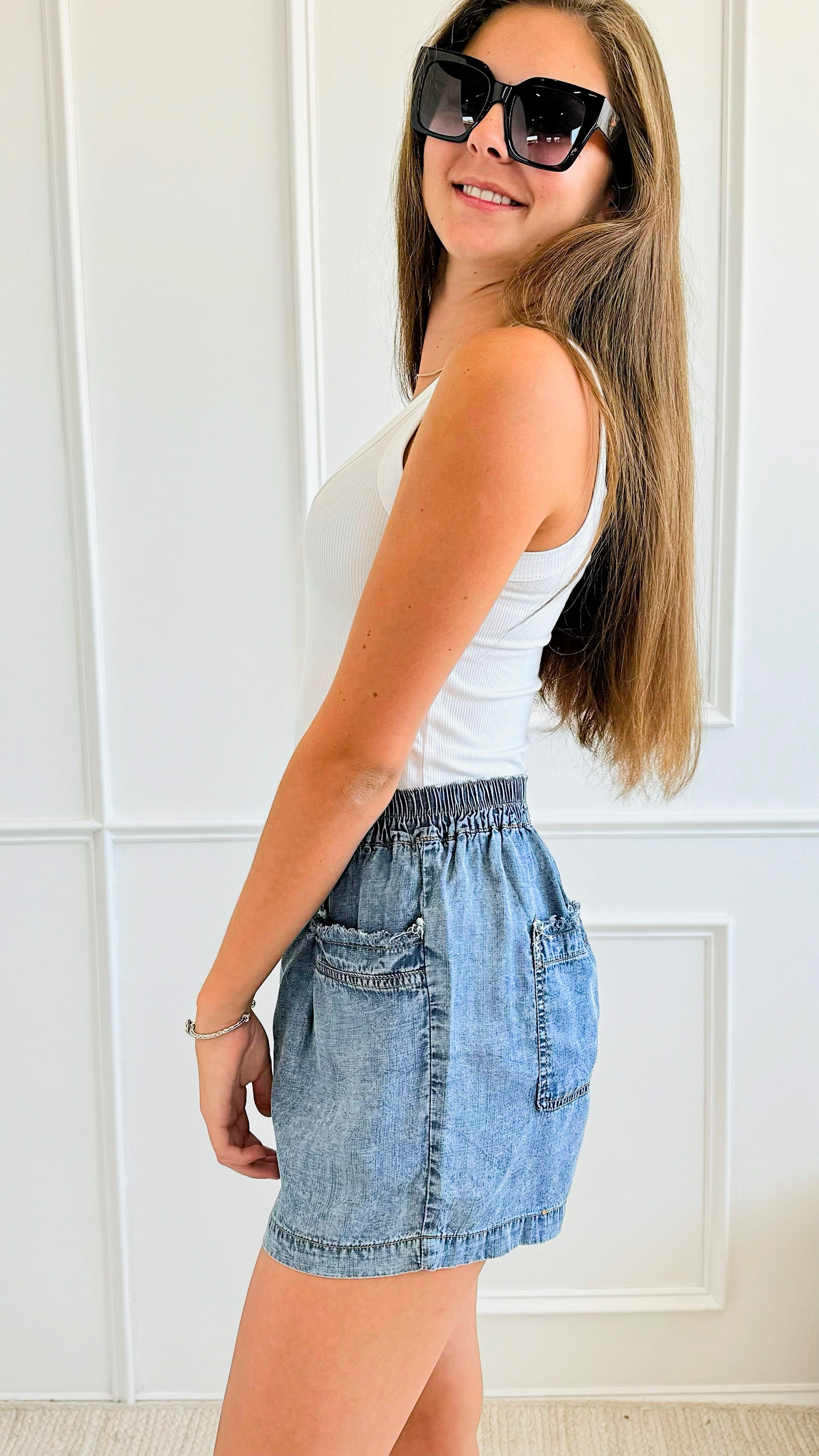 Stone Washed Shorts-170 Bottoms/Shorts-EESOME-Coastal Bloom Boutique, find the trendiest versions of the popular styles and looks Located in Indialantic, FL