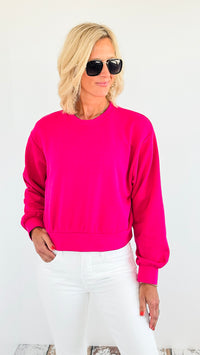 'Good Vibes Only' Pullover Sweater - Fuchsia-140 Sweaters-Rousseau-Coastal Bloom Boutique, find the trendiest versions of the popular styles and looks Located in Indialantic, FL