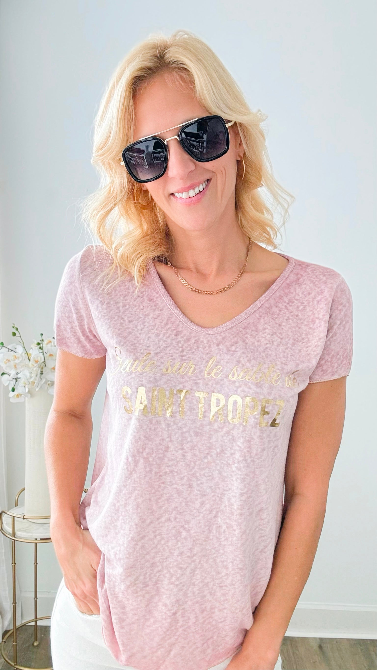 Sands Of St Tropez Italian Top - Blush-110 Short Sleeve Tops-Look Mode-Coastal Bloom Boutique, find the trendiest versions of the popular styles and looks Located in Indialantic, FL