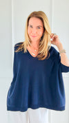 Relaxed Ease V-Neck Italian Top- Navy-110 short Sleeve Top-PROFITER-Coastal Bloom Boutique, find the trendiest versions of the popular styles and looks Located in Indialantic, FL