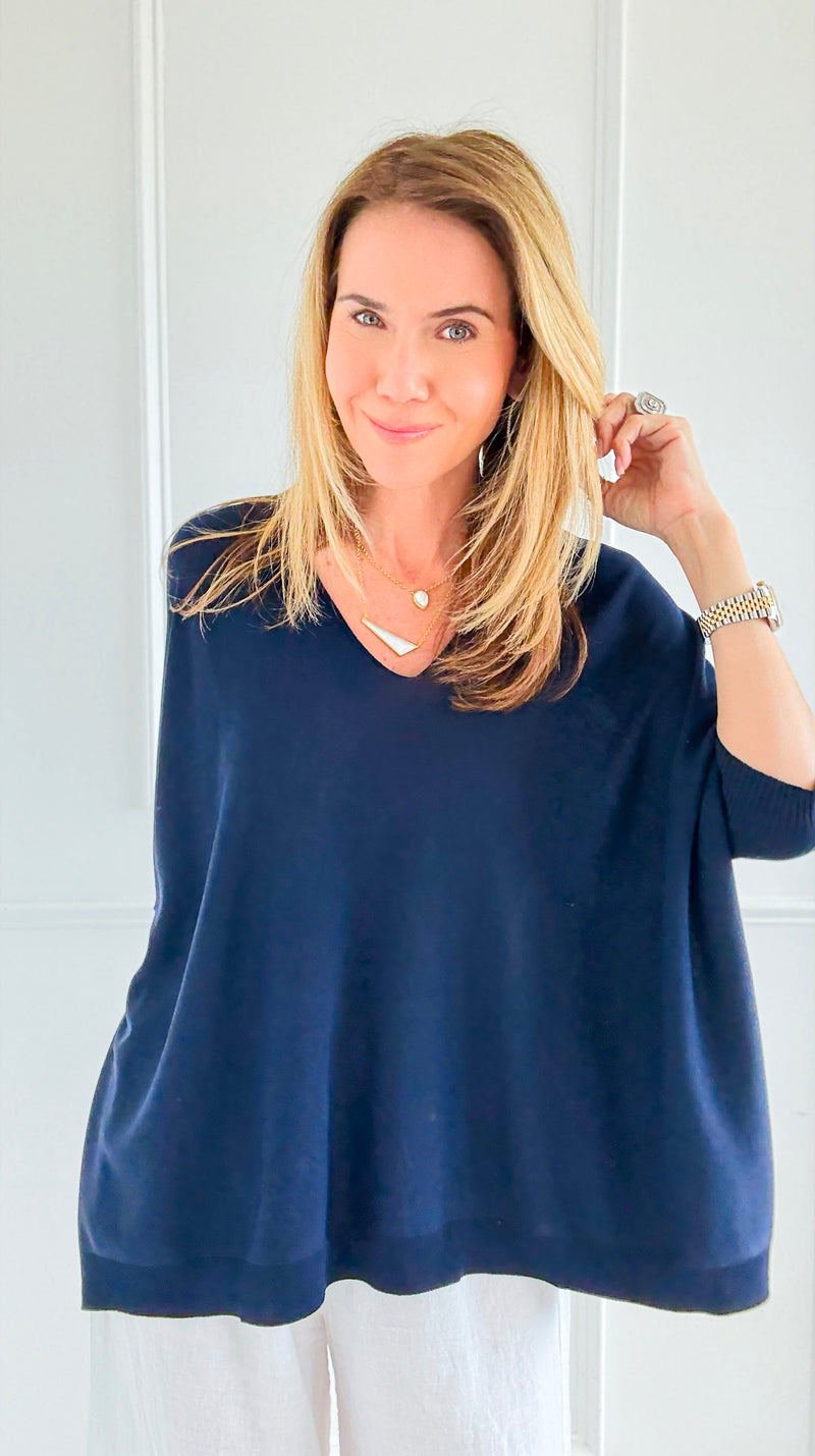 Relaxed Ease V-Neck Italian Top- Navy-110 short Sleeve Top-PROFITER-Coastal Bloom Boutique, find the trendiest versions of the popular styles and looks Located in Indialantic, FL