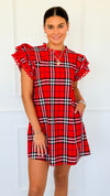 Plaid Ruffle Sleeve Dress - Red Mix-200 Dresses/Jumpsuits/Rompers-Jodifl-Coastal Bloom Boutique, find the trendiest versions of the popular styles and looks Located in Indialantic, FL