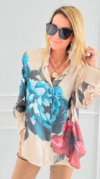 Romantic Garden Italian Blouse-110 Long Sleeve Tops-TATTOO Z-Coastal Bloom Boutique, find the trendiest versions of the popular styles and looks Located in Indialantic, FL