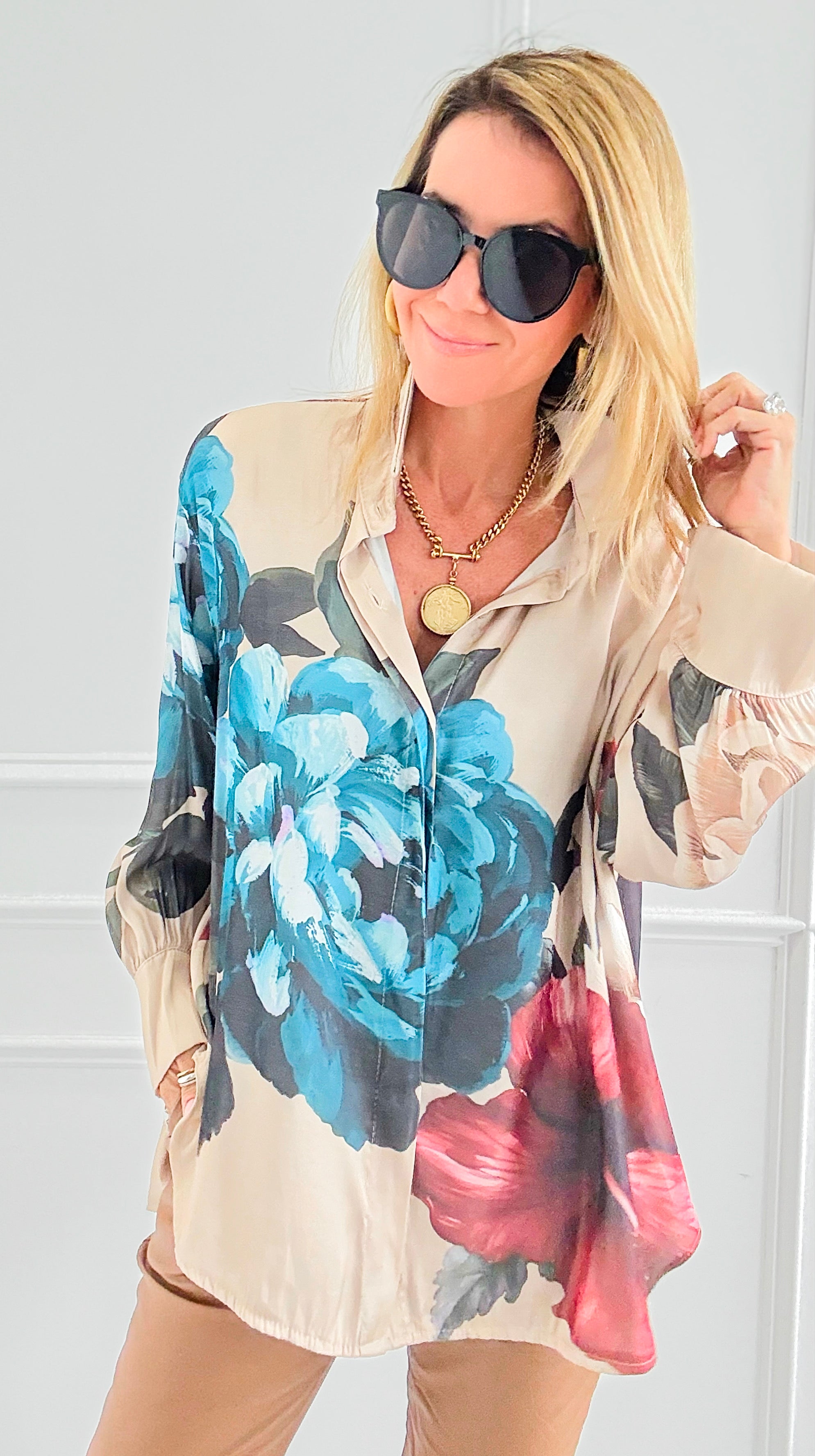 Romantic Garden Italian Blouse-110 Long Sleeve Tops-TATTOO Z-Coastal Bloom Boutique, find the trendiest versions of the popular styles and looks Located in Indialantic, FL