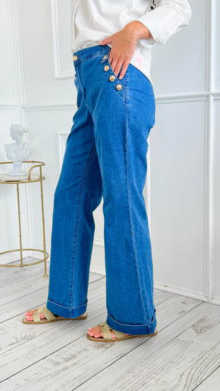 Ashleigh Button Detail Flare Denim