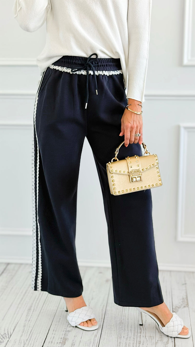 Track Luxe Drawstring Pants - Navy-170 Bottoms-7Mango7-Coastal Bloom Boutique, find the trendiest versions of the popular styles and looks Located in Indialantic, FL