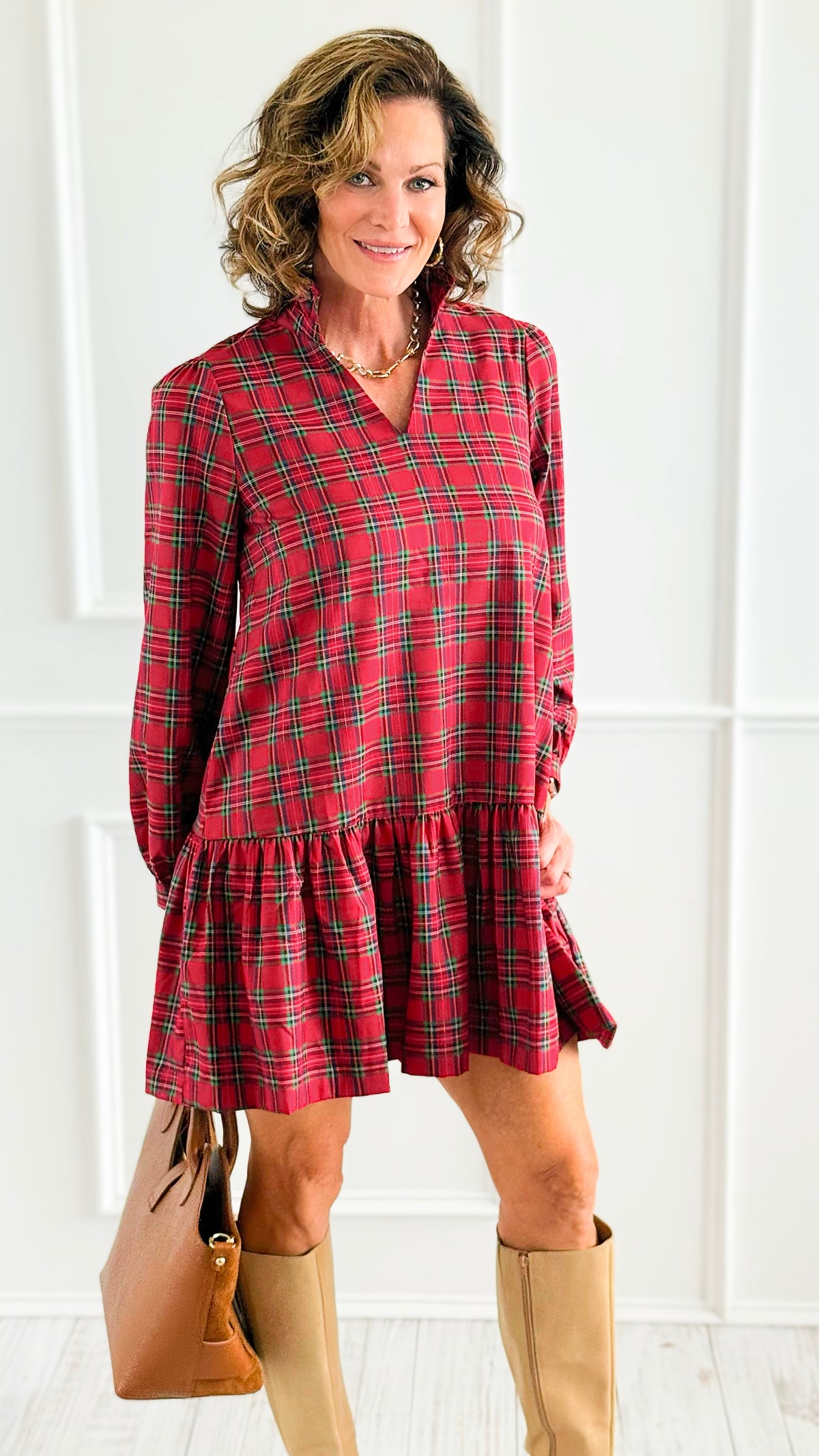 Holiday Charm Plaid Dress-200 Dresses/Jumpsuits/Rompers-JODIFL-Coastal Bloom Boutique, find the trendiest versions of the popular styles and looks Located in Indialantic, FL
