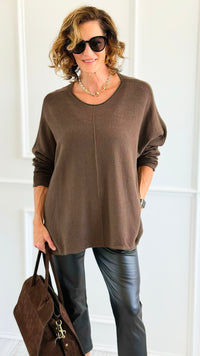 Serenity Line Italian Pullover- Brown-140 Sweaters-Aute-Coastal Bloom Boutique, find the trendiest versions of the popular styles and looks Located in Indialantic, FL