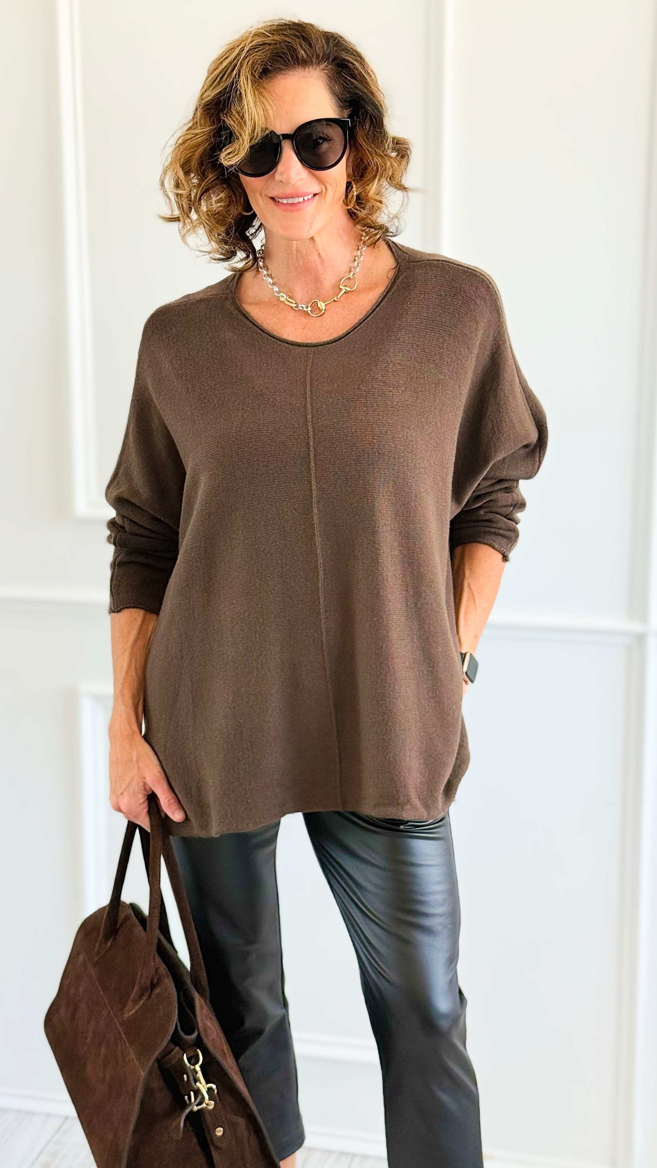 Serenity Line Italian Pullover- Brown-140 Sweaters-Aute-Coastal Bloom Boutique, find the trendiest versions of the popular styles and looks Located in Indialantic, FL